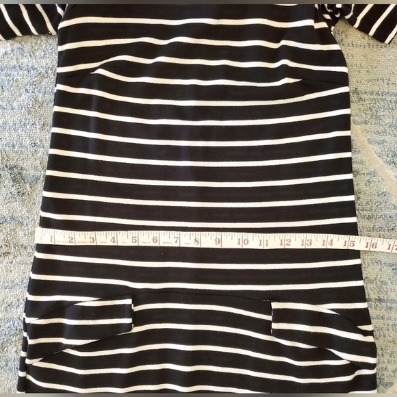 WAREHOUSE Bodycon Nautical Black /White striped Pockets Summer Knit Dress Sz 4-6 - Picture 11 of 13